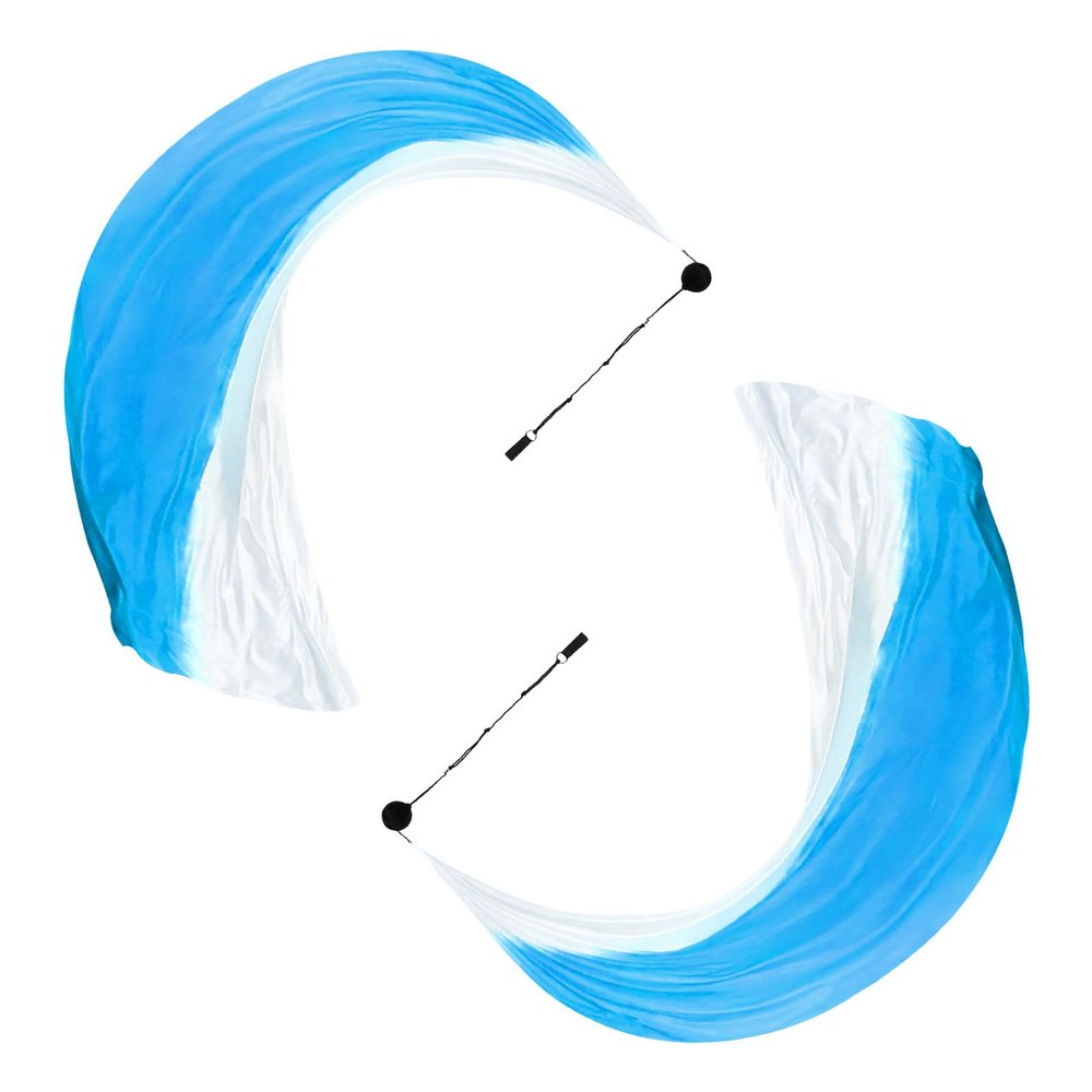 PATIKIL Dance Silk Veil Poi 79" x 32", 1 Pair Women Belly Dance with Streamer Throw Ball for Dance, Blue&White Gradient
