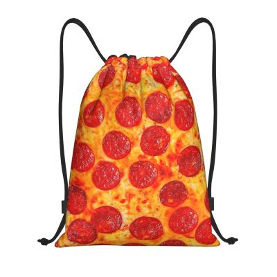 Limpac 3d Pizza Pepperoni Print Versatile Drawstring Gym Bag Lightweight Backpack, For Fitness Travel Sport Shop, Medium, Black