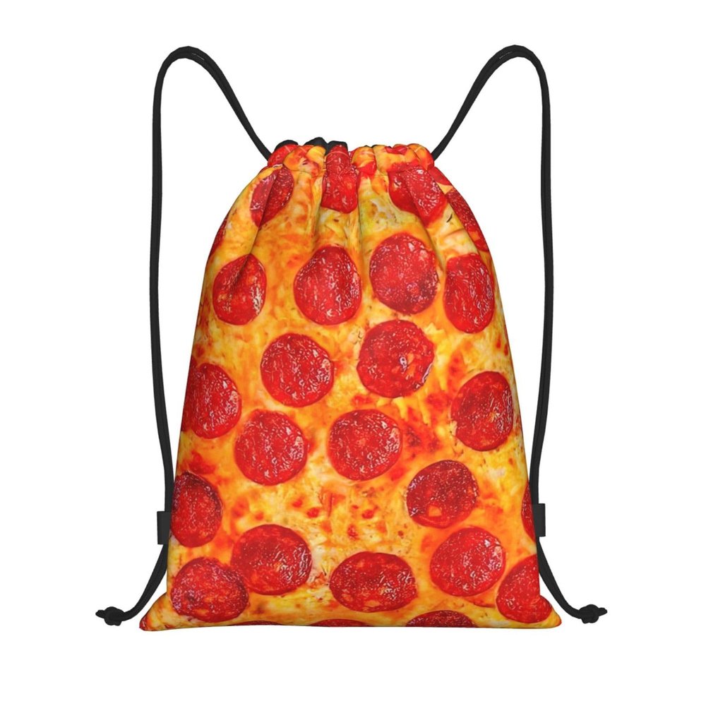 Limpac 3d Pizza Pepperoni Print Versatile Drawstring Gym Bag Lightweight Backpack, For Fitness Travel Sport Shop, Medium, Black