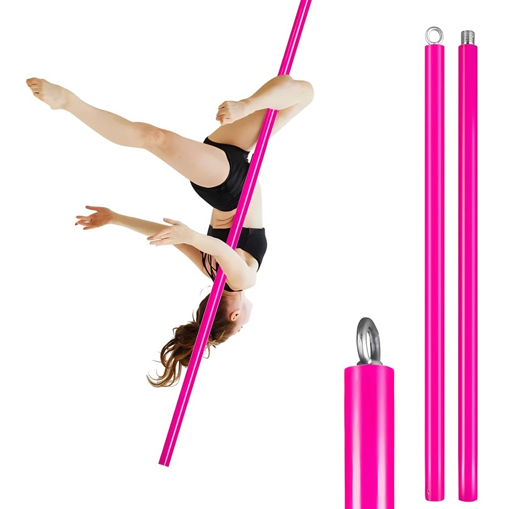 Dreamlin 2m Aerial Flying Pole Portable Suspension Fitness Tube Hanging Rotary Silicone Steel Dancing Pole Gym Equipment for Home Bar (Pink)
