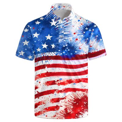 AYUNIX American Flag Golf Shirts for Men Patriotic Polo Shirts Quick Dry Moisture Wicking Short Sleeve USA Flag Golf Polos