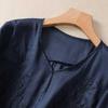 Women's Summer 3/4 Sleeve Cotton Linen Tops Vintage Mexican Embroidered Shirts Casual V Neck Boho Blouse Oversize Navy view 2
