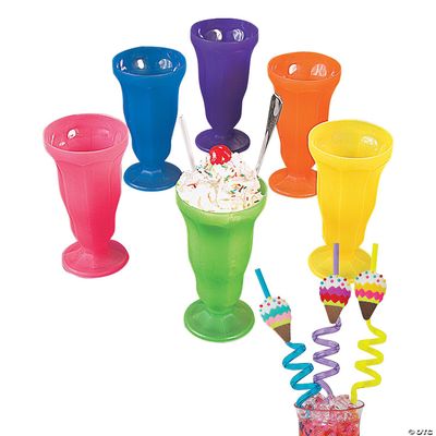 Fun Express Neon Soda Glasses & Silly Straw Kit for 12 - Assortments May Vary