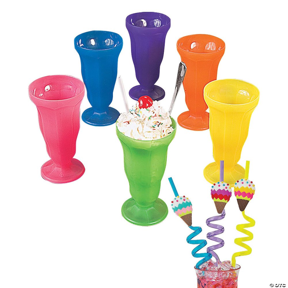 Fun Express Neon Soda Glasses & Silly Straw Kit for 12 - Assortments May Vary