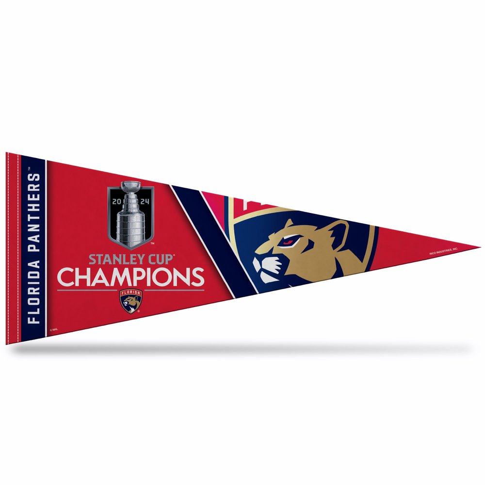 Rico Industries NHL Hockey Florida Panthers 2024 Stanley Cup Champions 12" x 30" Felt Wall Dcor Pennant - Great for Home/Bed Room/Man Cave Dcor