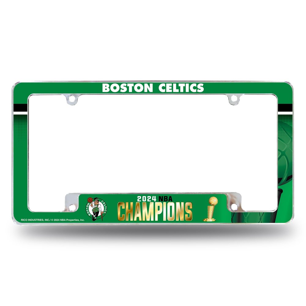 Rico Industries NBA Basketball Boston Celtics 2024 NBA Champions 12" x 6" Chrome All Over Automotive License Plate Frame for Car/Truck/SUV