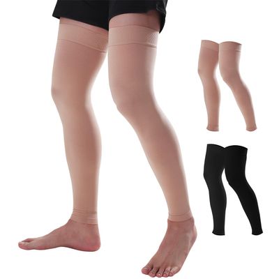 Doc Miller Thigh High Compression Socks  Footless 15-20 mmHg Support Hose for Men & Women, No Foot Leg Sleeves for Circulation, Travel, Work, Pregnancy, Daily Wear  1 Pair