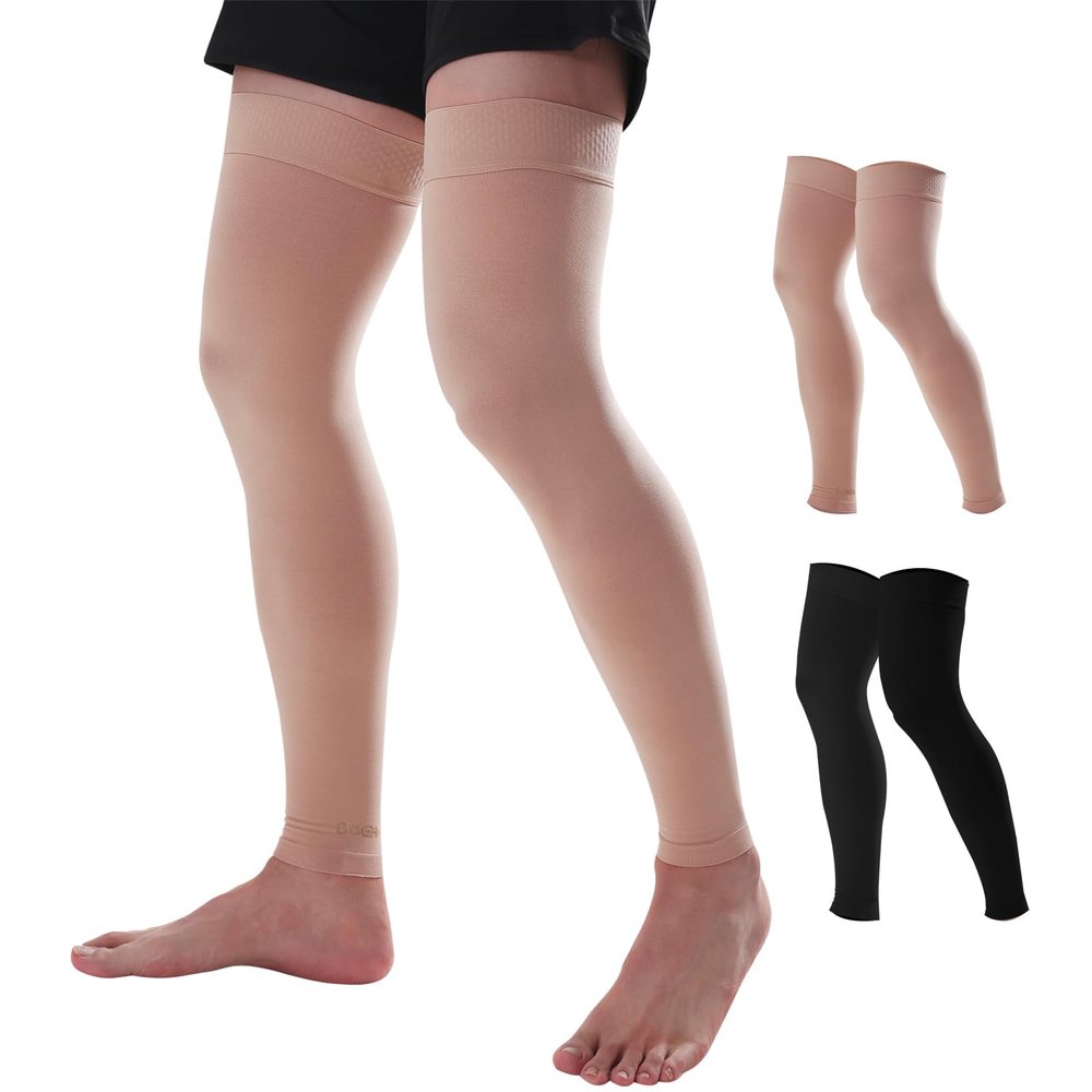 Doc Miller Thigh High Compression Socks  Footless 15-20 mmHg Support Hose for Men & Women, No Foot Leg Sleeves for Circulation, Travel, Work, Pregnancy, Daily Wear  1 Pair