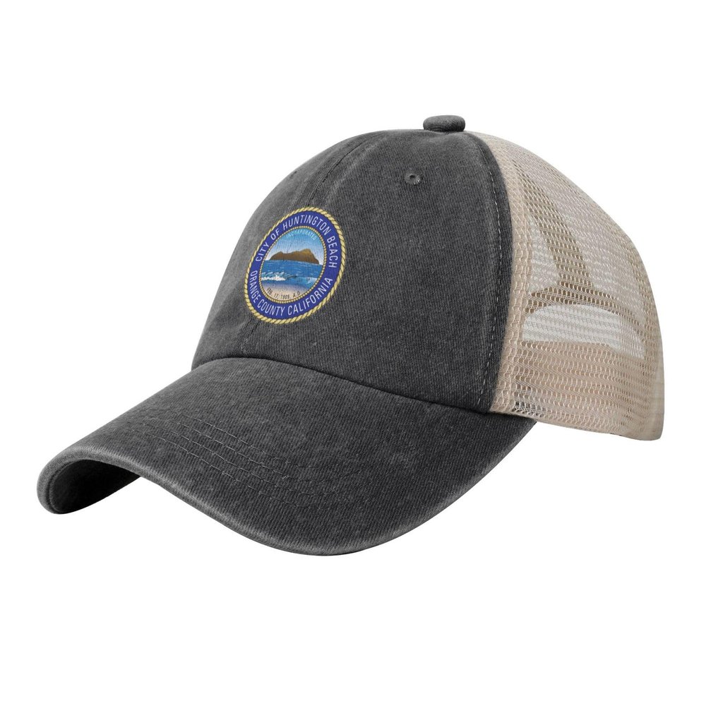 QIZYOQA Seal of Huntington Beach, California Baseball Cap for Men Women Mesh Back Trucker Hats Dad Golf Hat