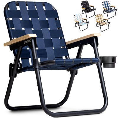 GoSports Outdoors WOVN Beach Backpack Chair - Premium Folding Camping Chair - 9 Styles Available - Navy