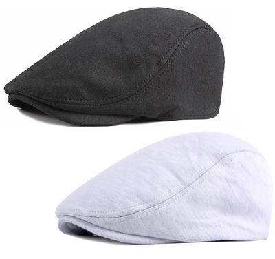 DIYDECAL 2 Pack Mens Flat Cap Ivy Gatsby Newsboy Driving Hat Black+White