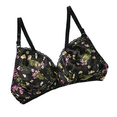 HONGFSM Summer Ultra-Thin 100% Mulberry Silk Bras Sexy Double Sided Satin Triangle Bralette Wireless Comfort Everyday Bras(20,34/75)