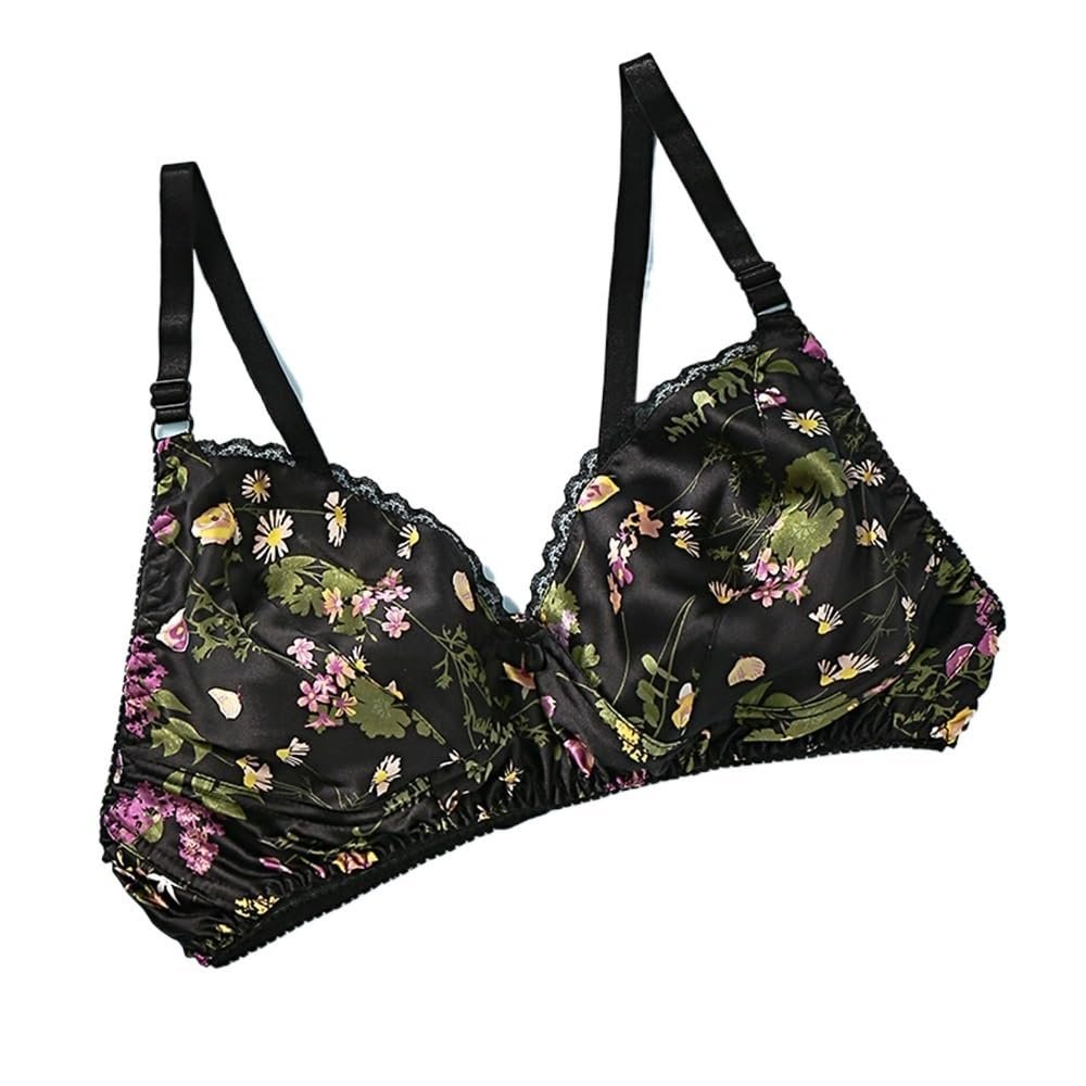 HONGFSM Summer Ultra-Thin 100% Mulberry Silk Bras Sexy Double Sided Satin Triangle Bralette Wireless Comfort Everyday Bras(20,34/75)