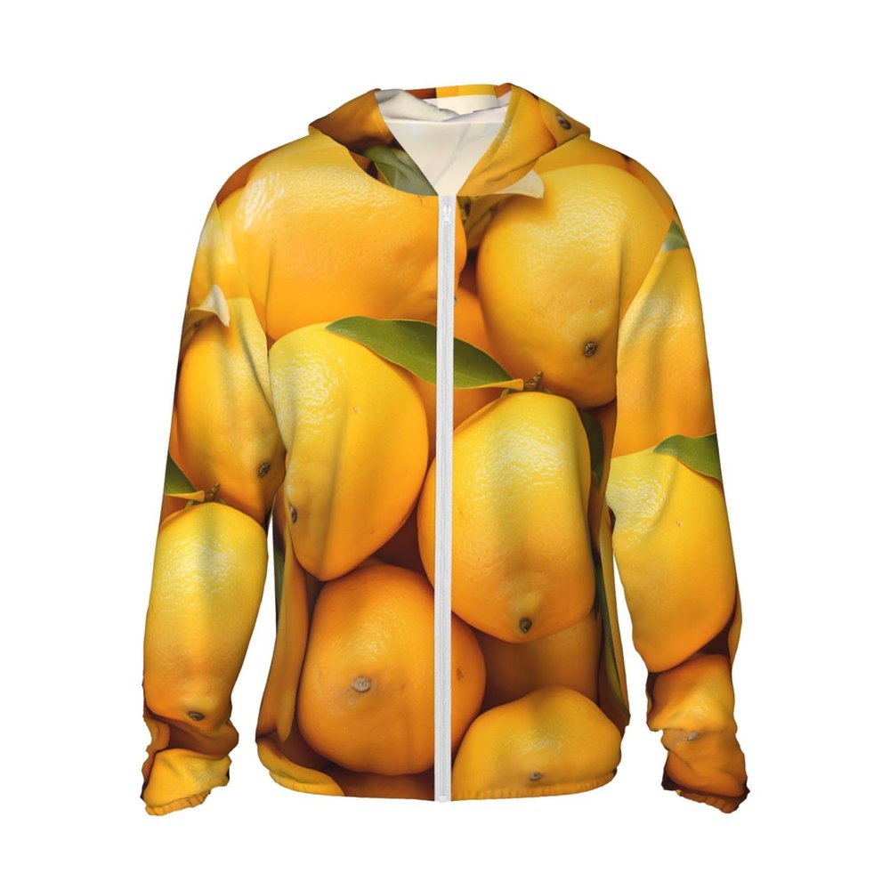 VTCTOASY Sun Protection Hoodie for Men Women Jacket UPF 50+ Long Sleeve Sun Shirts Yellow Ripe Lemon Rash Guard Sun Shirt Large
