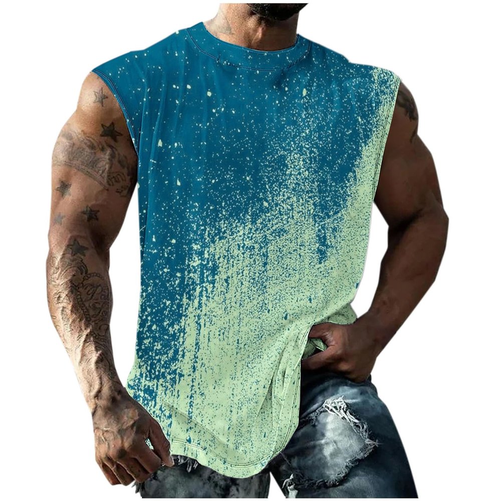 Finelylove Recent Orders Mens Tank Top Big and Tall Round Neck Sleeveless Summer Tank Tops Workout Tank Tops Casual Graphic Tees Workout Tank Top Men Blue 5XL