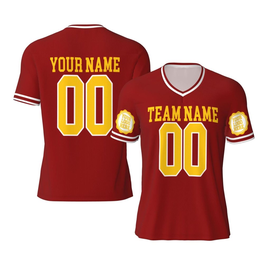 NineFit Basics Custom Football Jersey for Men Customize Images or Text Custom Jerseys Design Front Back Collar Sleeves T Shirts Customizable Gift Small Red
