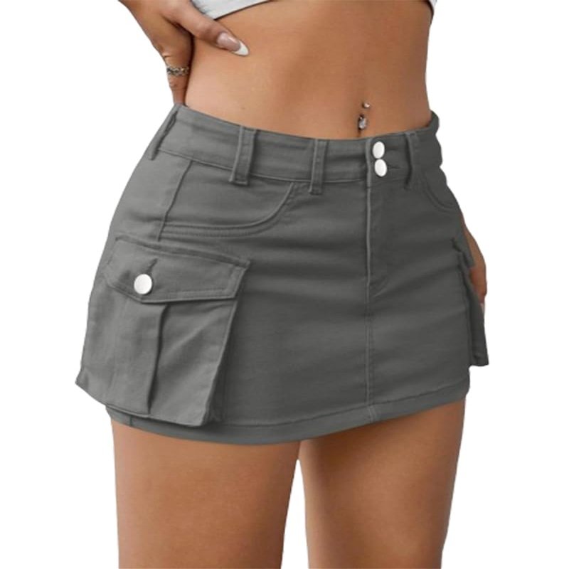 Women Mini Skirts Summer Buttons Skirts,Button Skirts for Women,Women Denim Cargo Skirt,Bodycon Cargo Skirt (Gray,X-Large)