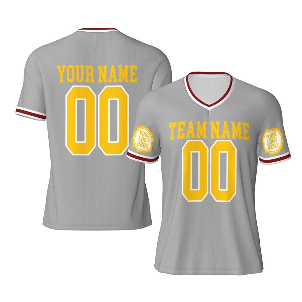 Custom Football Jersey for Men Design Your Photo Custom Shirt Design Front Back Collar Sleeves Customizable Shirt Customizable Gift Large Gray