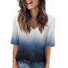 Elbow Length Tops for Women V Neck T Shirts Summer Casual Half Sleeve Tops view 1
