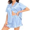 SWOMOG Women Silk Satin Pajamas Set Short Sleeve Button Down Sleepwear Ruffle Hem Shorts PJ Sets 2 Piece Loungewear view 4
