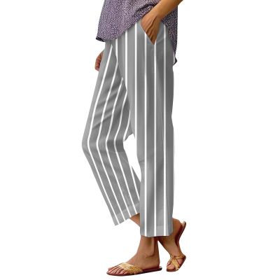 Baggy Linen Pants Women Plus Size Womens Summer Fashion Capri Pants Casual Drawstring Elastic High Waist Linen Pant Straight Cropped Trousers Linen Clothes for Women Petite