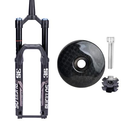 BUCKLOS MTB Air Suspension Fork 29 110 * 15mm Boost AM E-Bike Tapered, Travel 160mm 36mm Inner TubeThru Axle Front Forks & Shiny Carbon Fiber Headset Top Cap and Star Nut