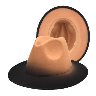 YOLAI Wide Brim Fedora Hats Western Outdoor Hat for Women Dress Hats for Men Two Tone Fel Panama Hat (Beige, One Size)