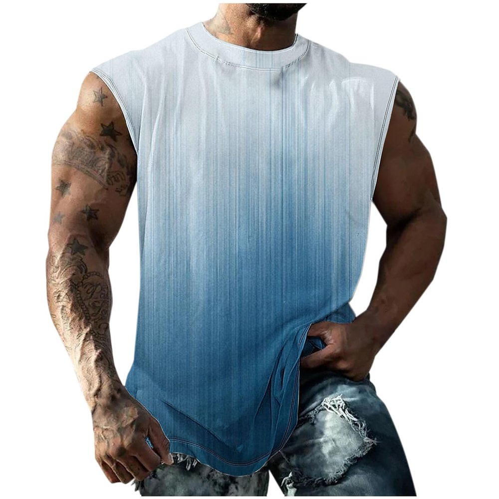 Finelylove Deals of Today Prime Mens Tank Top Big and Tall Round Neck Sleeveless Summer Tank Tops Workout Tank Tops Casual Graphic Tees Running Tank Top Mens Blue M