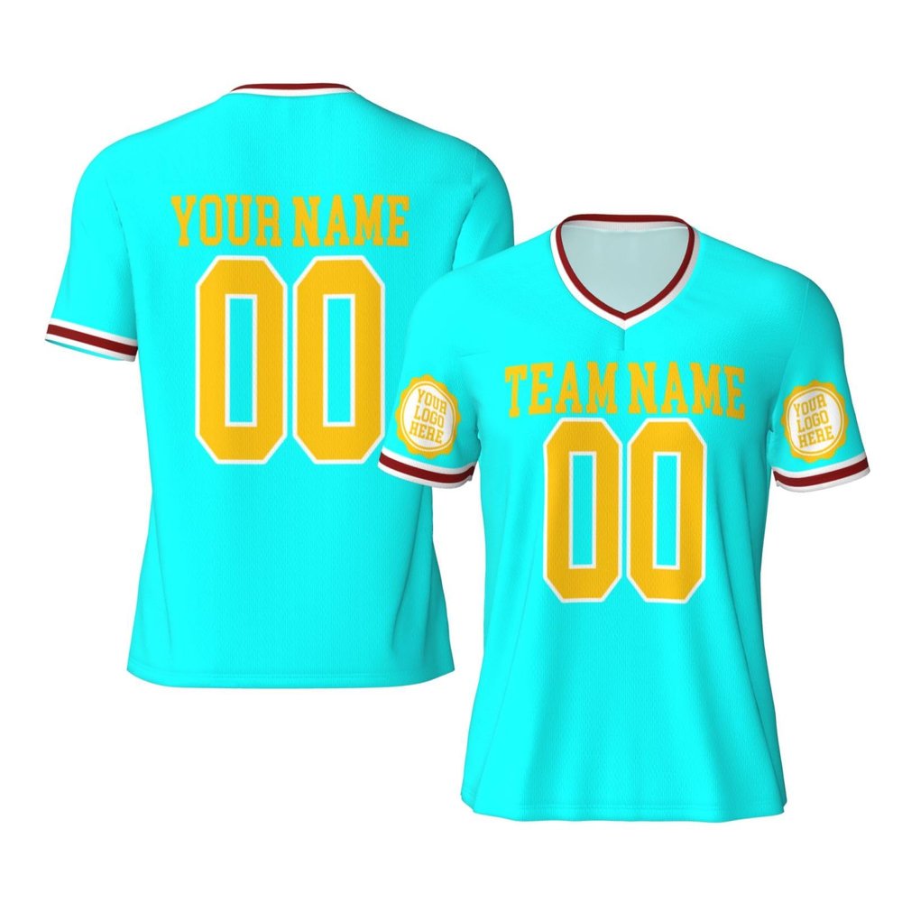 NineFit Basics Custom Football Jersey for Men Add Your Text/Image Custom Jersey Shirt Design Front Back Collar Sleeves Custom Tshirt Customizable Gifts XX-Large Cyan