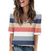 2025 Elbow Length Tops for Women V Neck T Shirts Casual Half Sleeve Tops Basic Summer Tees Light Pink view 1