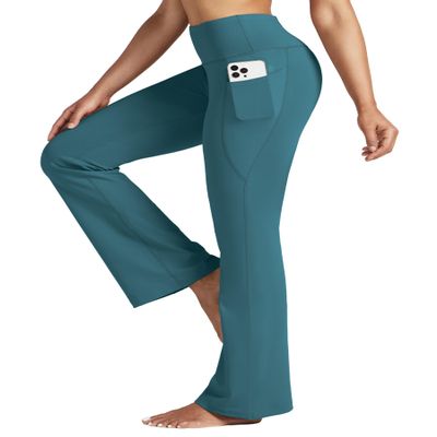 Willit Women's Yoga Pants Flare Leggings Bootcut High Waist Tummy Control Workout Pants with Pockets 31" Teal M