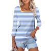 3/4 Length Sleeve Womens Tops,Basic Striped Tshirts Shirts Summer 2024 Gym Blouse Plus Size Athletic Tunic Top view 1