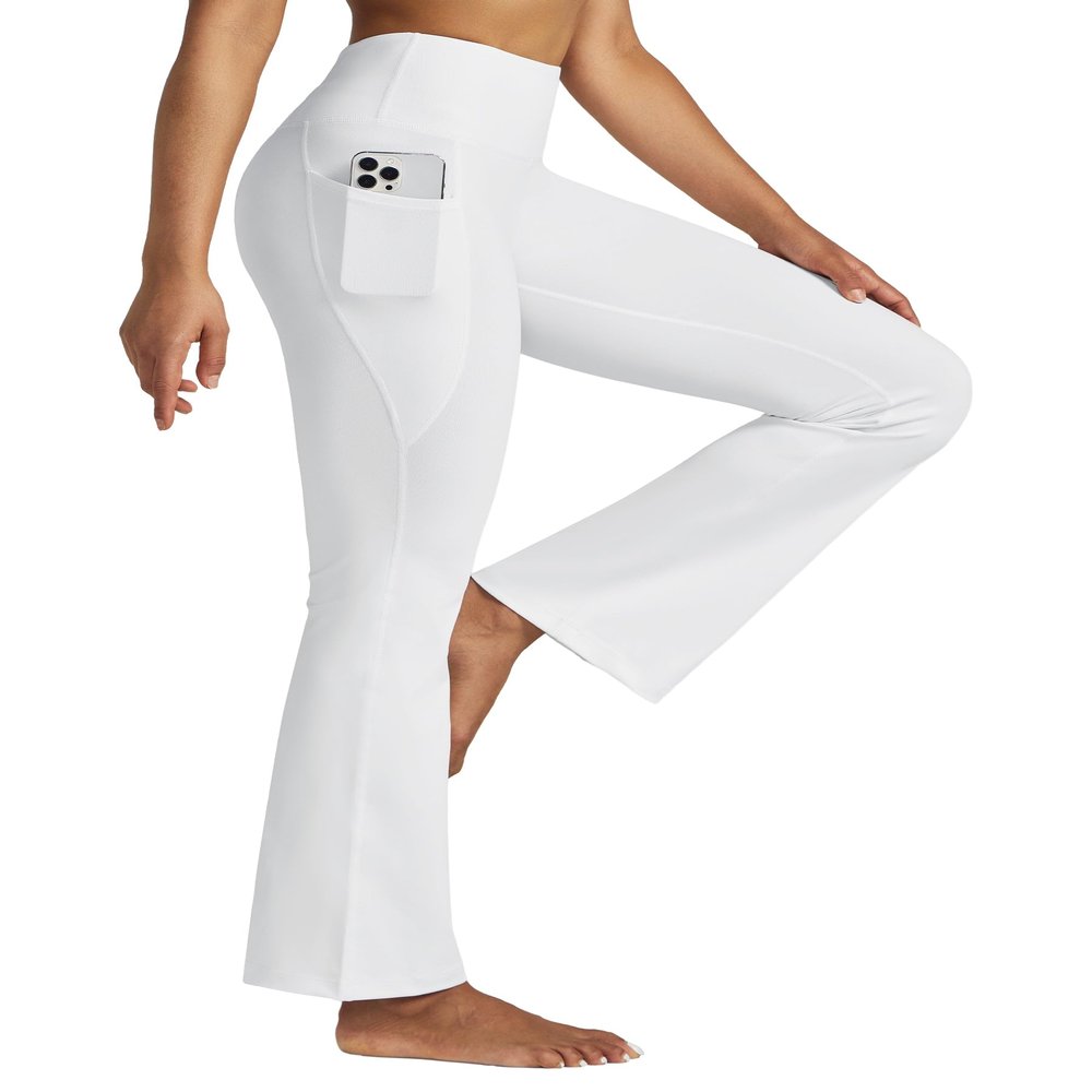 Willit Women's Yoga Pants Flare Leggings Bootcut High Waist Tummy Control Workout Pants with Pockets 29" White L