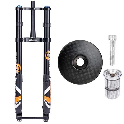 BUCKLOS Fat Tire 5.0 26inch Air Electric Mountain Bike Inverted Suspension Fork, Thru Axle 15 * 150mm 180mm Travel &Matte Carbon Fiber Headset Top Cap and Expander Plug