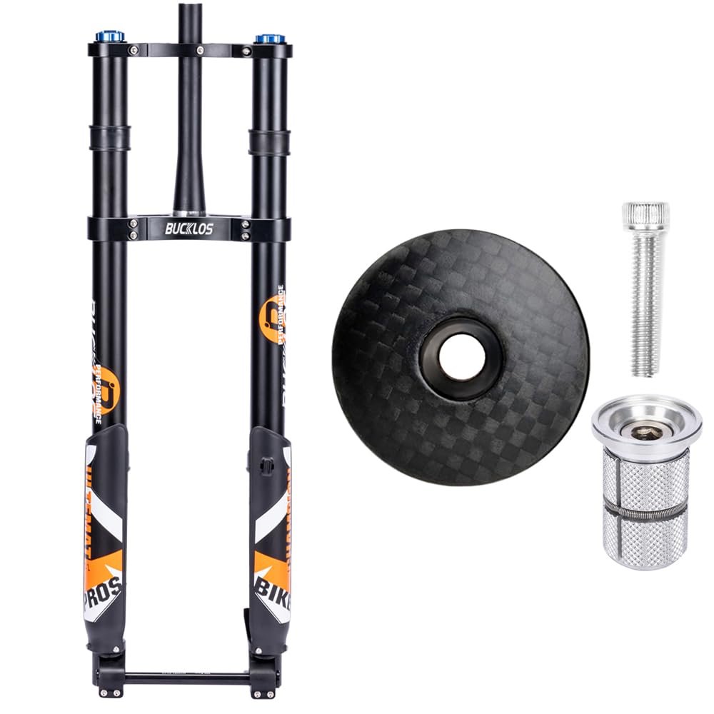 BUCKLOS Fat Tire 5.0 26inch Air Electric Mountain Bike Inverted Suspension Fork, Thru Axle 15 * 150mm 180mm Travel &Matte Carbon Fiber Headset Top Cap and Expander Plug