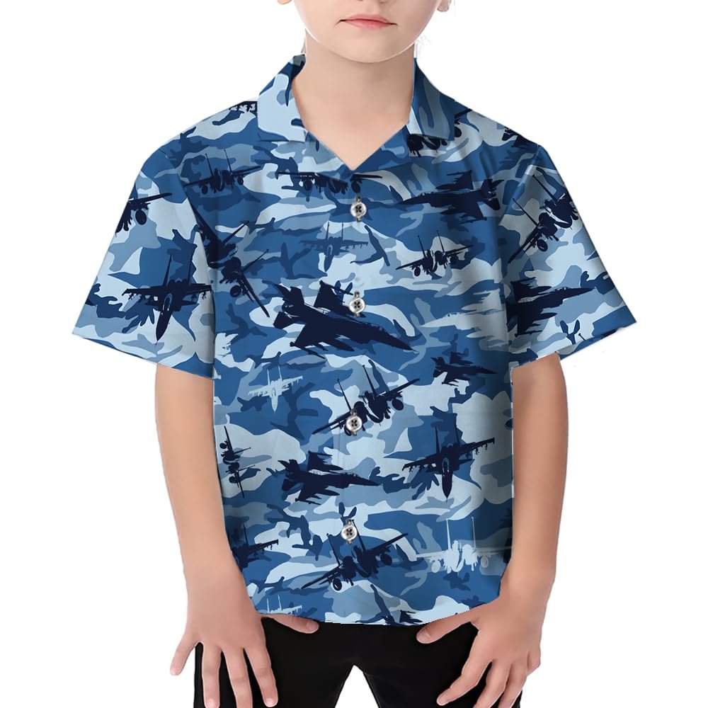 Plane Boys Girls Hawaiian Shirts - Airplane Beach Boys Button Down Shirt Short Sleeve Summer Shirts for Kids Series 15 Size 6Y