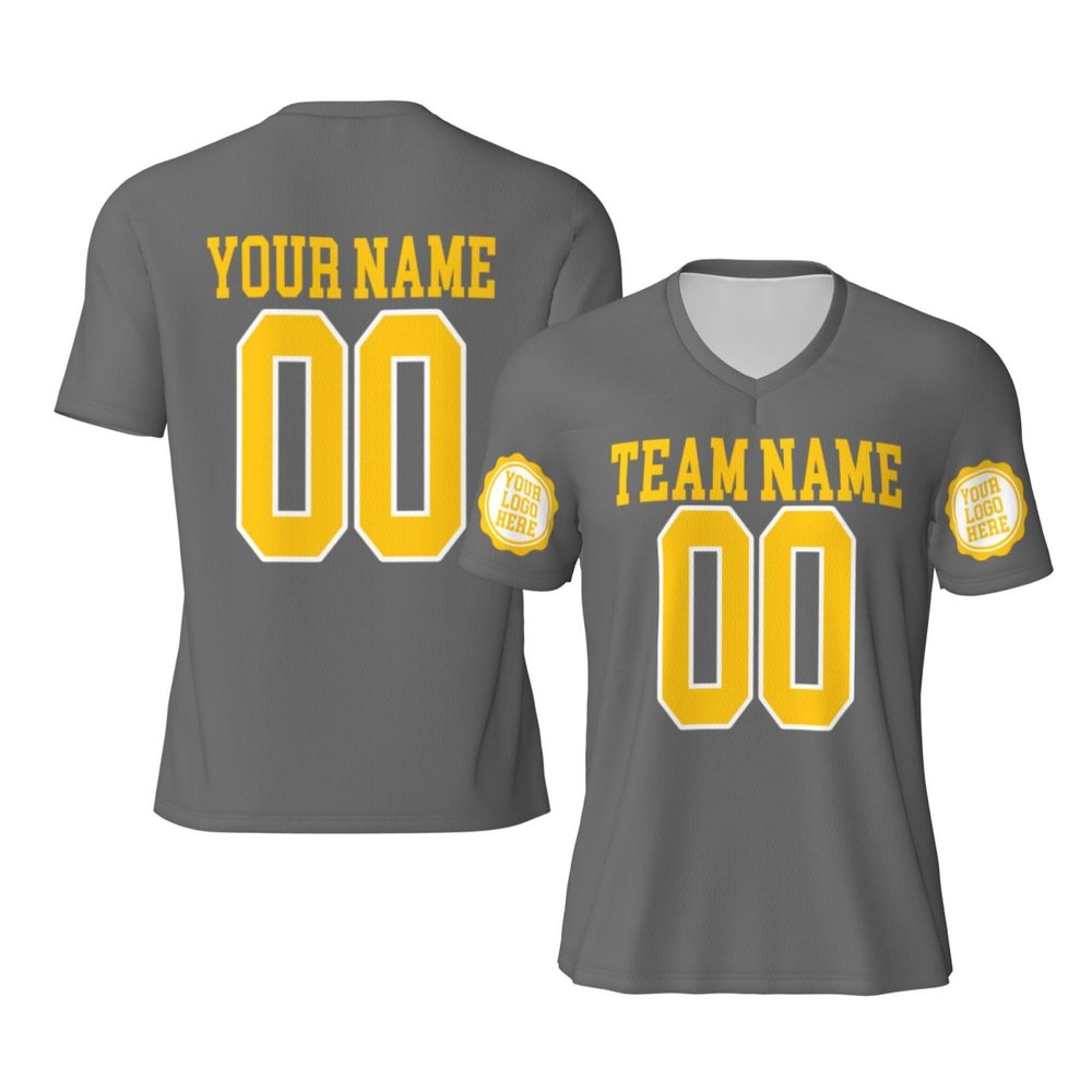 Custom Football Jersey for Men Put Your Text On It Personalized Jersey Design Front Back Collar Sleeves Custom Tshirts Custom Gifts Large Gray