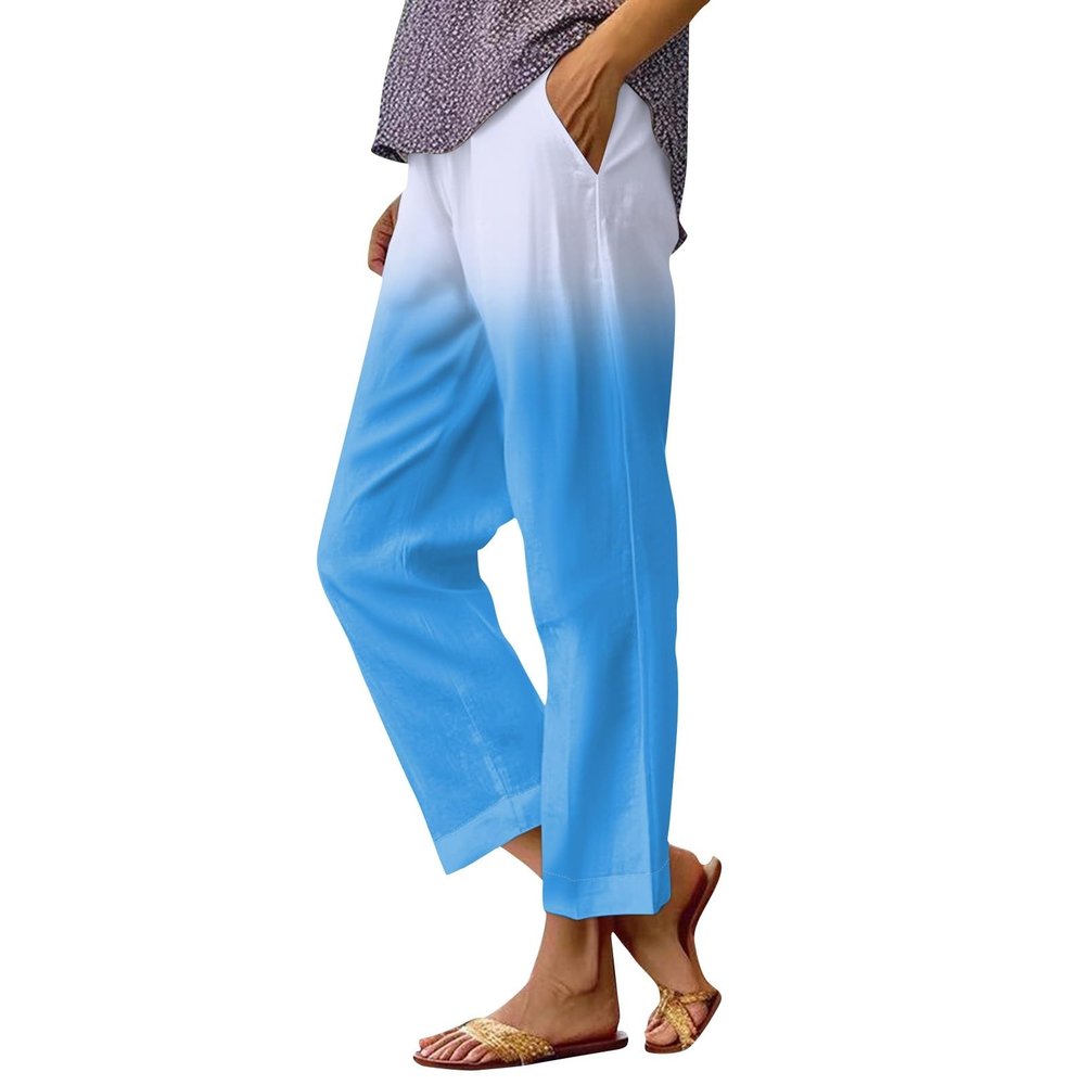 Linen Pants Women Petite Length Women Linen Pants Casual Loose High Waist Boho Wide Leg Cropped Palazzo Beach Pants Summer Outfits 2024 Trendy Linen Clothes for Women Petite