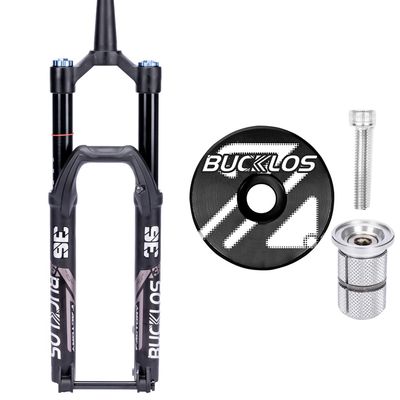 BUCKLOS MTB Air Suspension Fork 27.5 110 * 15mm Boost AM E-Bike Tapered, Travel 160mm 36mm Inner TubeThru Axle Front Forks & Black Aluminium alloy Headset Top Cap and Expander Plug