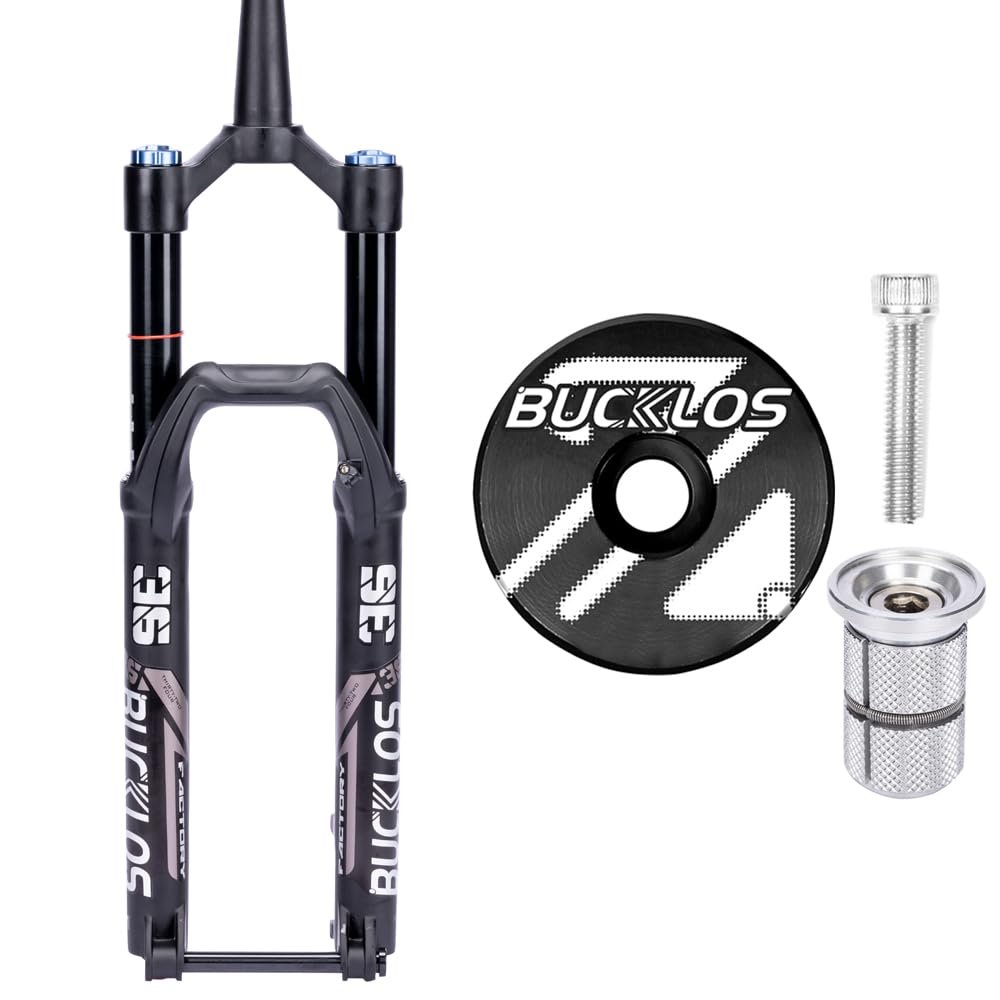 BUCKLOS MTB Air Suspension Fork 27.5 110 * 15mm Boost AM E-Bike Tapered, Travel 160mm 36mm Inner TubeThru Axle Front Forks & Black Aluminium alloy Headset Top Cap and Expander Plug