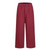 Women Elastic Waist Straight Leg Plus Size Crop Pants Baggy Linen Pants for 's Linen Summer Linen Capri Pants Flowy Wide Leg Beach Pants with Pockets Linen Clothes for Women Petite view 3