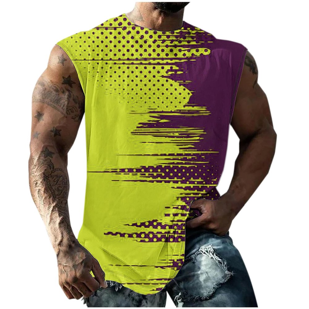 Finelylove Deals of Today Prime Mens Tank Top Big and Tall Round Neck Sleeveless Summer Tank Tops Workout Tank Tops Casual Graphic Tees Athletic Fit Tank Top Men Yellow 5XL