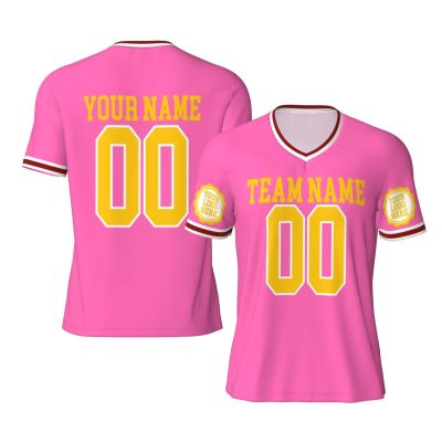 NineFit Basics Custom Football Jersey for Men Customize Your Own Photos/Text Personalized Football Practice Jersey Design Front Back Collar Sleeves Custom T Shirts Personalized Gifts Medium Pink