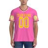 NineFit Basics Custom Football Jersey for Men Customize Your Own Photos/Text Personalized Football Practice Jersey Design Front Back Collar Sleeves Custom T Shirts Personalized Gifts Medium Pink view 4