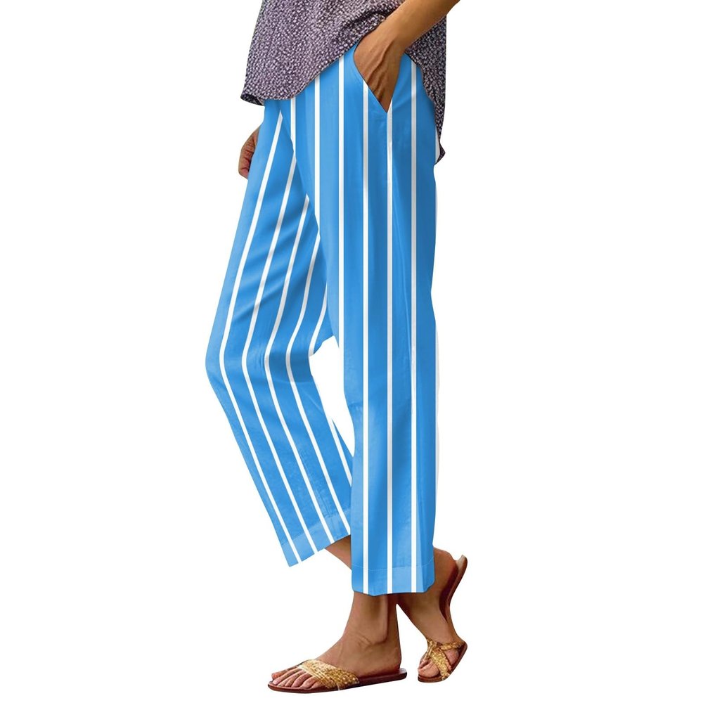 Baggy Linen Capri Pants Women Linen Pants Women Summer Wide Leg Palazzo Pants Casual Loose High Waisted Drawstring Pants Trousers with Pockets Linen Clothes for Women Petite