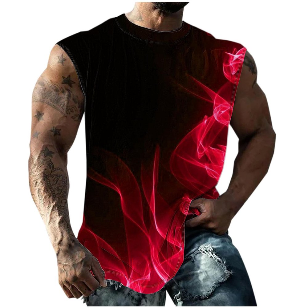 Finelylove Clearance Today Deals Prime Mens Tank Top Big and Tall Round Neck Sleeveless Summer Tank Tops Workout Tank Tops Casual Graphic Tees Men's Tank Shirts White Red 3XL