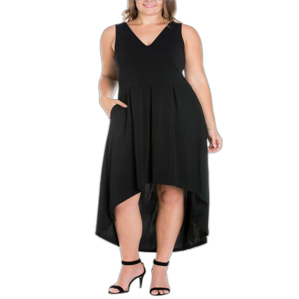 24seven Comfort Apparel Women's Plus Size High Low Party Dress Black 1XL