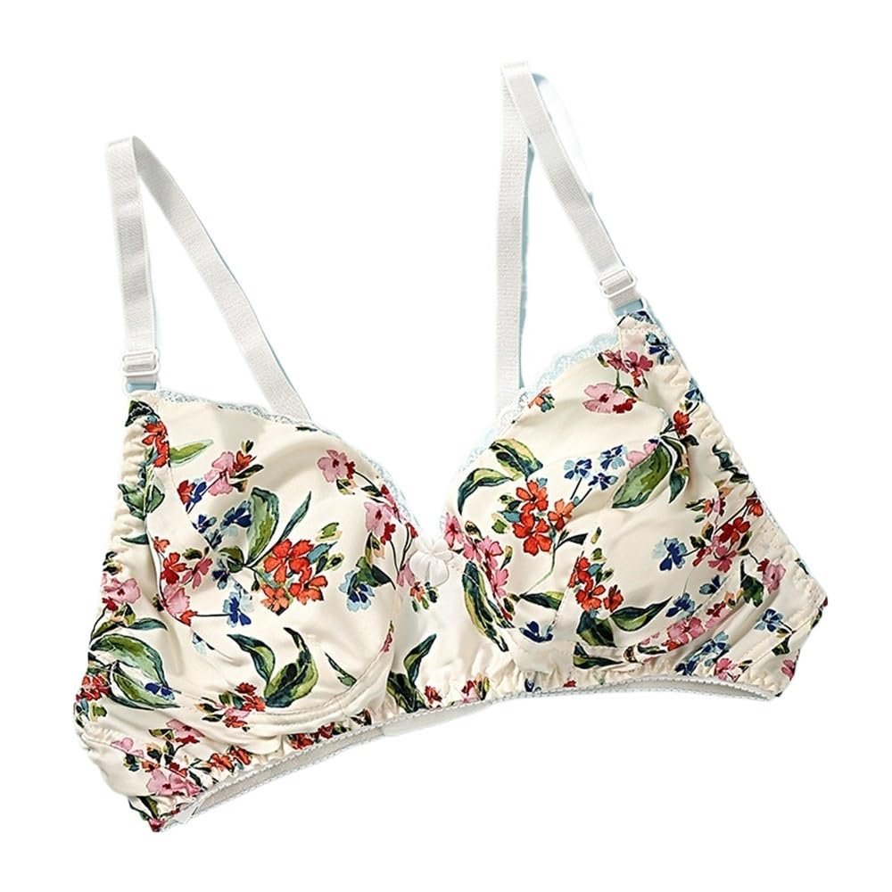HONGFSM Summer Ultra-Thin 100% Mulberry Silk Bras Sexy Double Sided Satin Triangle Bralette Wireless Comfort Everyday Bras(12,40/90)