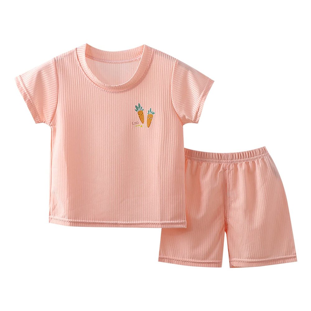 NineFit Basics Children's Ice Silk Short Sleeve Set Cartoon Pattern Outfit Clothes Suit Boys And Girls ajamas (Orange, 18-24 Months)