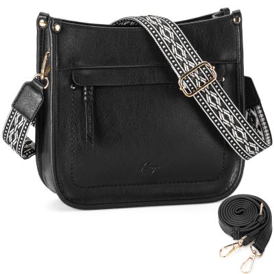Kasqo Crossbody Bag for Women,Trendy Vegan Leather Handbags Hobo Purse Ladies Shoulder Bags With 2 Adjustable Guitar Strap for Travel Work Daily Black